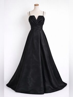 [Frascara] Black Satin A-Line Evening Gown Pleated Bodice Sz 8 w/Matching Wrap